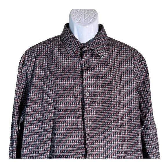 PERRY ELLIS Men's Long Sleeve Button Down Stretch Shirt Black Maroon XXL - Picture 2 of 6